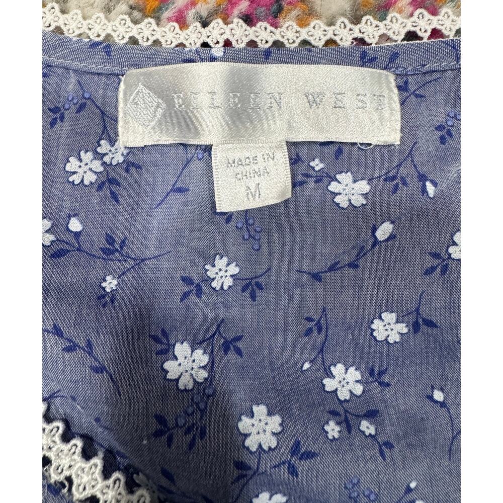 EILEEN WEST 100% Cotton Sleeveless Floral Print Sleep Dress Lace Size M - Picture 4 of 5